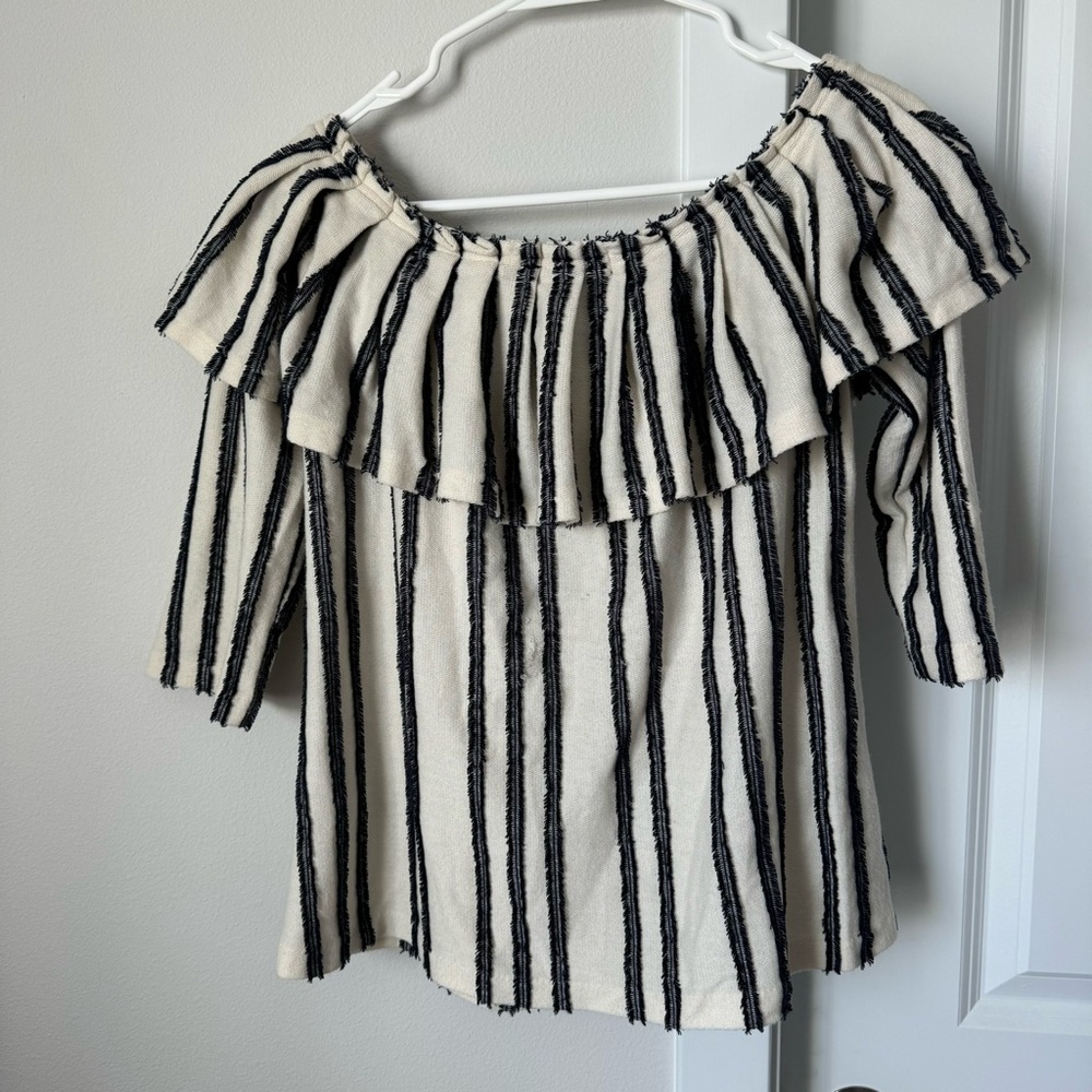 Banana Republic Off the Shoulder Striped Top Size Small Boho Fall Stretch Blue - Picture 13 of 16